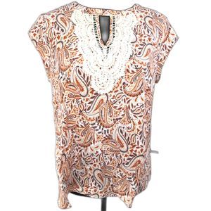 Daniel Rainn Sleeveless Ivory/Brown Paisley Top with Embroidery PM NWT (B7)